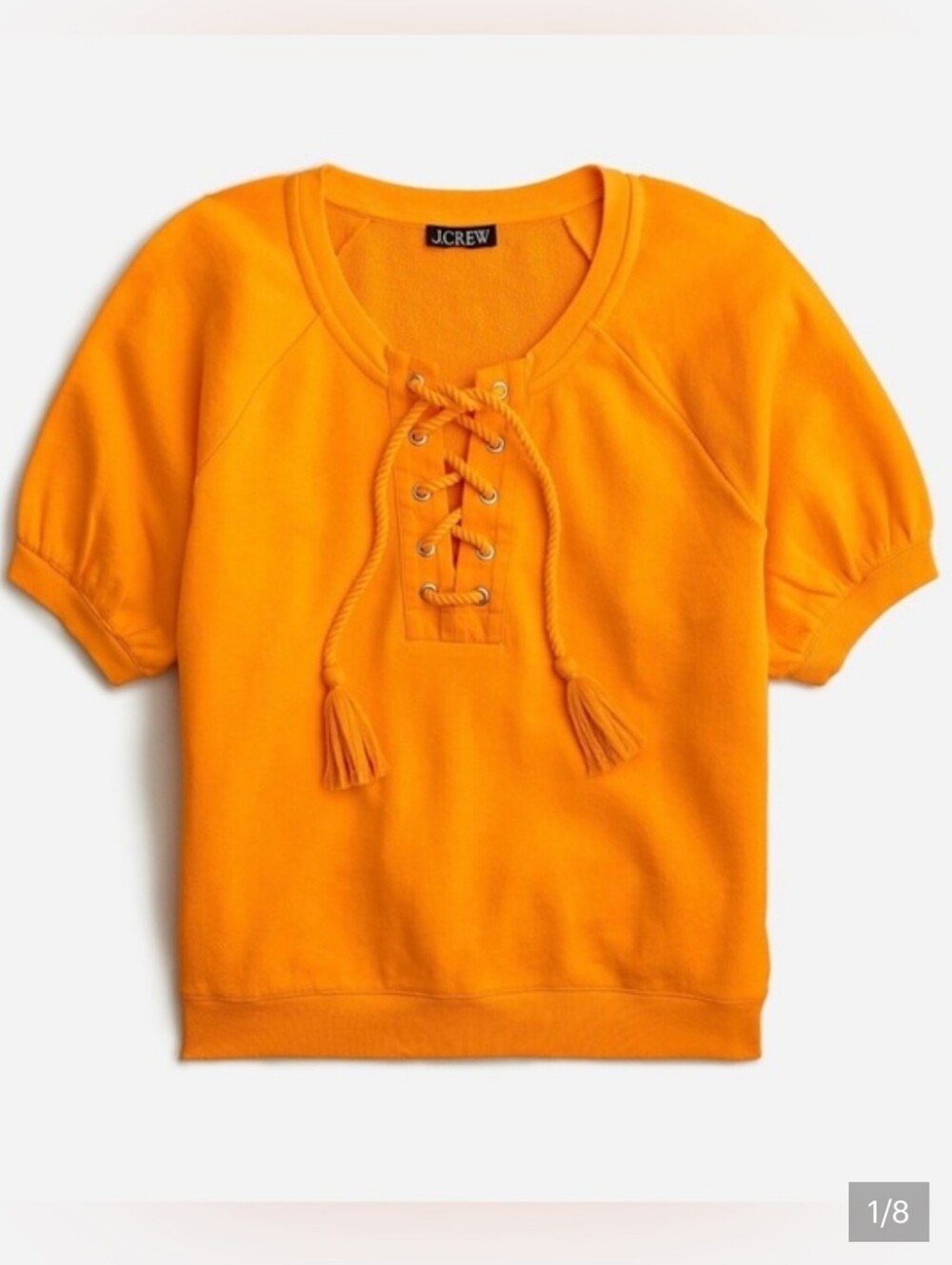 J. Crew University Terry short-sleeve lace-up shirt BQ925 apricot coastal size L
